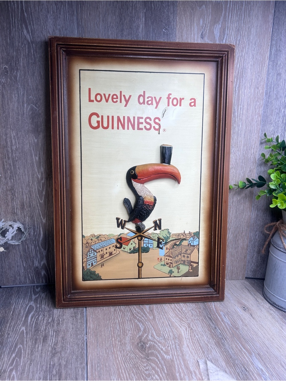 Vintage Official Lovely Day for a Guinness Wall Plaque with Toucan 19” x 13”